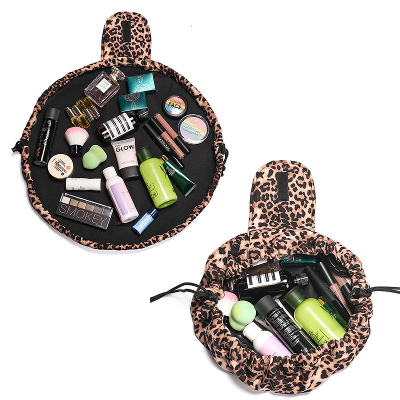 Lazy Cosmetic Bag \/ Drawstring Makeup Bag \/ Toiletry Bag \/ Μεγάλη χωρητικότητα Travel Bag \/ Organizer για γυναίκες και κορίτσια - Λεοπάρ…